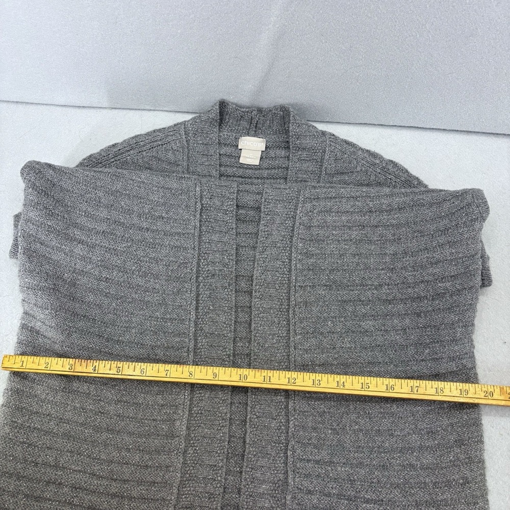 Chicos Size 0 Small Shimmer Long Open Front Sweater Vest Gray Boho Casual Staple - Picture 8 of 10